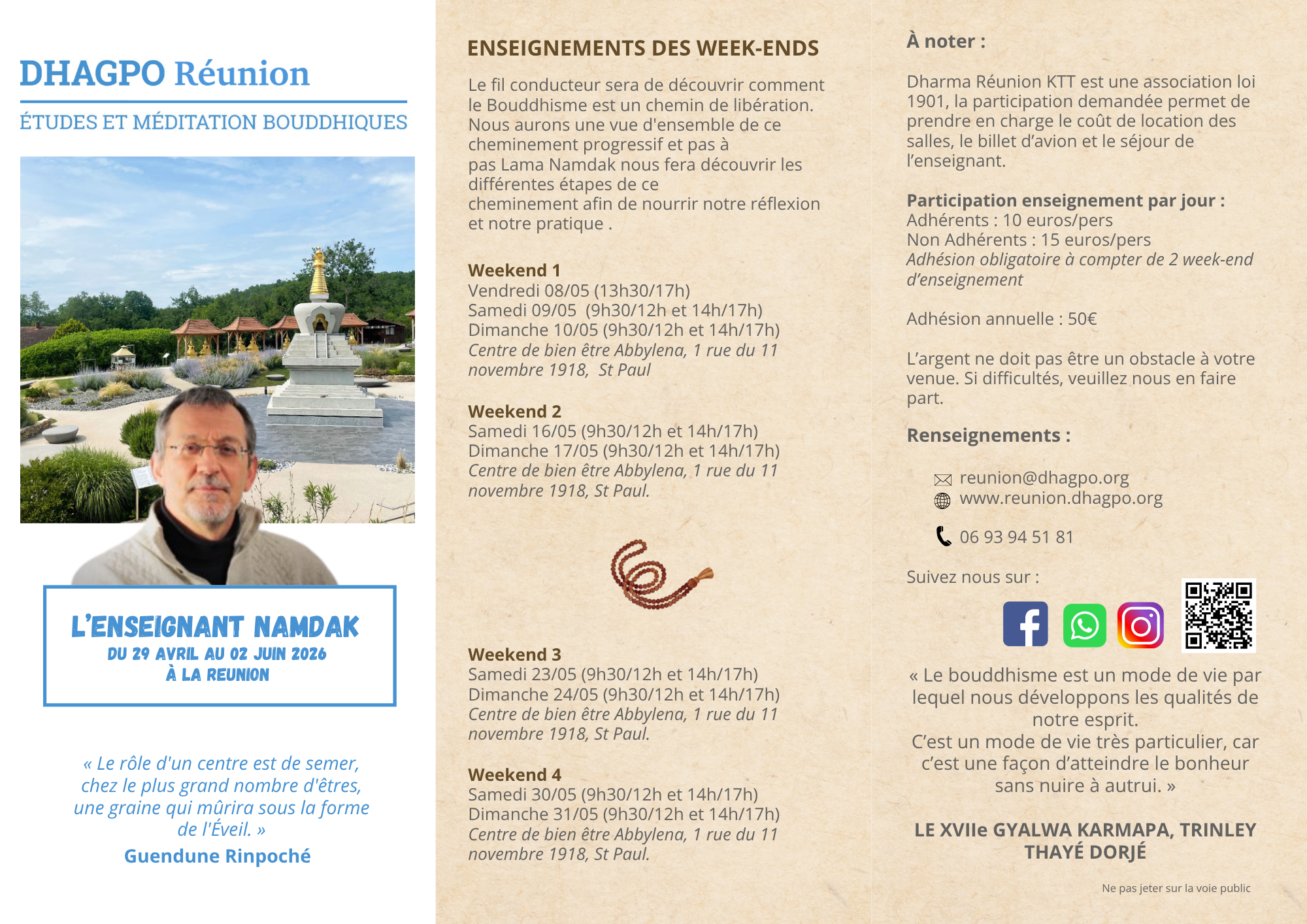 programme lama namdak enseignant boudhisme tibétain la reunion