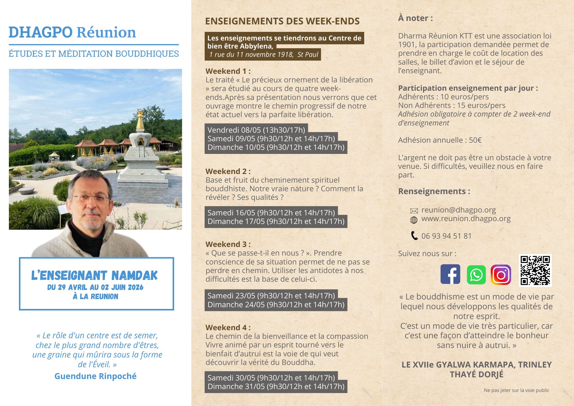 programme lama namdak enseignant boudhisme tibétain la reunion